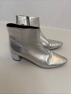 Saint Laurent Silver Leather Pointed Ankle Boots